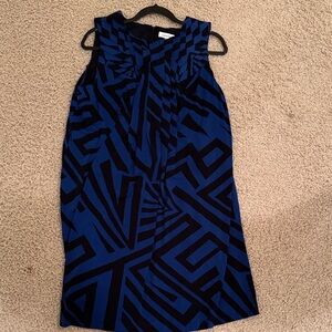 Calvin Klein Black and Blue Patterned Midi Dress